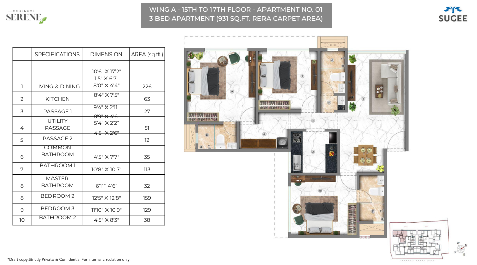 Sugee-Serene-Floor-Plan-Wing-A-3-BHK-931-Sqft